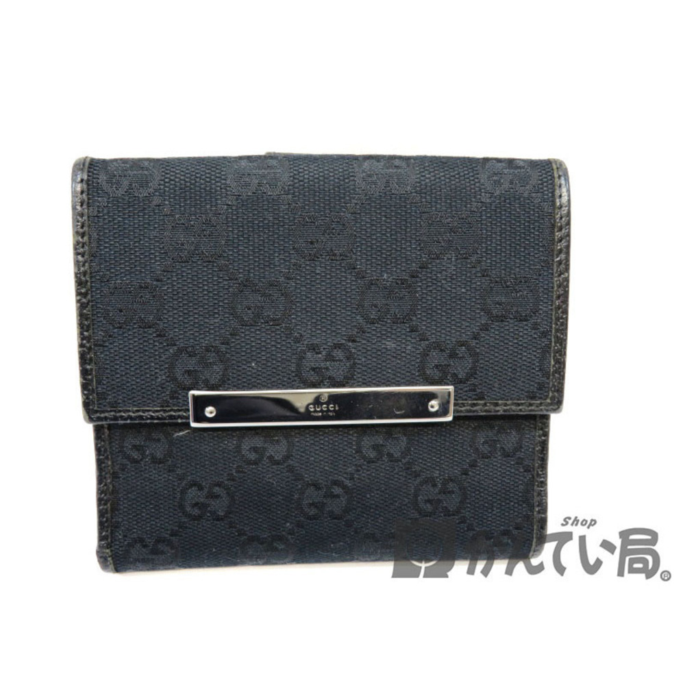 Gucci Hook eye Wallet Canvas Leather Black Compact Bifold
